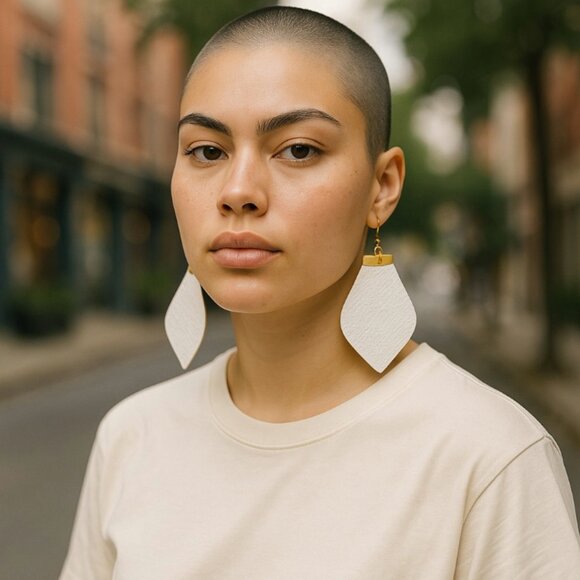 NEW LAVISH LEATHERS -- Pierced Earrings, Leather, Light Blue/Gold - Picture 1 of 4